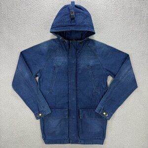 Zara Man Jacket Mens Small S Blue Denim Utility Field Parka Hooded Denimwear